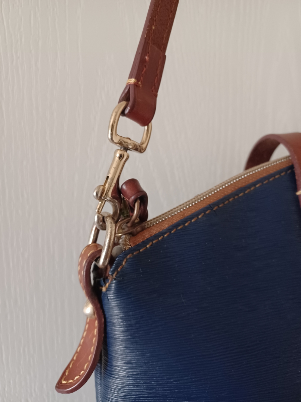 Dooney & Bourke Navy with Brown Leather Trim Shoulder Bag - Picture 4 of 15